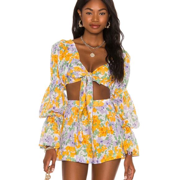 TULAROSA Lydia Floral Crop Top Short Set XS - Picture 1 of 14